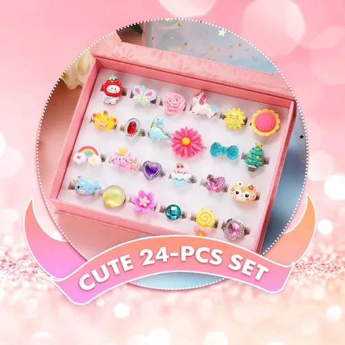 Miniatura 4 de PinkSheep Little Girl Jewel Rings in Box, Adjustable, No Duplication, Girl Pretend Play and Dress Up Rings (24 Lovely Ring)