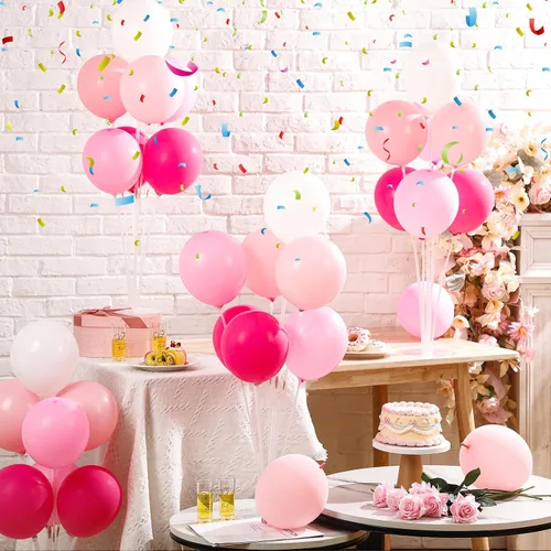 Miniatura 4 de Gejoy Juego de 4 soportes de globos rosas para centros de mesa, soportes de látex para globos de mesa para baby shower, cumpleaños, boda