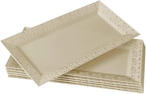 Miniatura 13 de Silver Spoons Bandejas de encaje desechables para bodas y cenas de lujo 6 piezas Oro 14' x 7.5