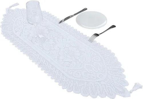 Miniatura 16 de rockcloud Camino de mesa de encaje para decoración de banquetes de boda, decoración de mesa de fiesta de Navidad, blanco, 13 x 70 pulgadas White E