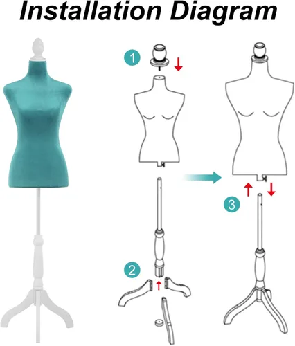 Miniatura 6 de Maniquí cuerpo vestido forma torso maniquí femenino 49.6-63.4 pulgadas maniquí con altura ajustable trípode de madera soporte para la exhibición