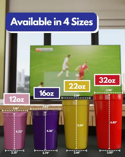 Miniatura 5 de PartyPrints Paquete de 100 vasos de plástico en blanco reutilizables de 10 a 12 onzas, vasos de estadio a granel, sin BPA, aptos para lavavajillas