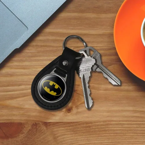 Miniatura 4 de GRAPHICS & MORE Colección de llaveros con logotipo de Batman de cuero negro de Batman