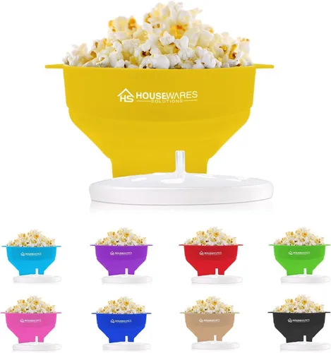 Miniatura 6 de Tazón plegable de silicona para microondas con aire caliente para hacer palomitas de maíz con tapa y asas (Amarillo)