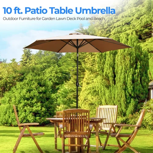 Miniatura 3 de SereneLife Home - Sombrilla de mesa de patio de 10 pies, 6 varillas resistentes con botón de inclinación, manivela abierta de fácil cierre, muebles