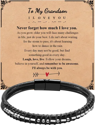 Miniatura 8 de Pulseras para hombre con código morse para hombre, pulsera de cuero con texto en inglés «I Love You», regalo de joyería para hombre y hombre