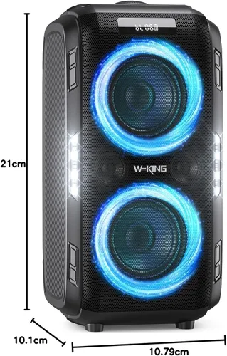 Miniatura 10 de W-KING 270W PEAK Altavoz de Fiesta Grande Bluetooth Más Fuerte/12 Graves Personalizados/Subwoofer Masivo de 125dB 6.5''x2 con Graves Profundos, Gran