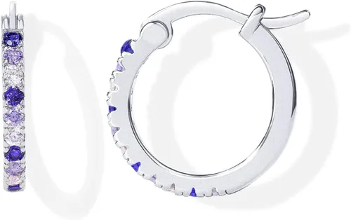 PAVOI 18K Gold Plated 925 Sterling Silver Post Cubic Zirconia Hoop Earrings for Women Colored Cubic Zirconia Hoops Green, Purple Ombre, Black 15mm