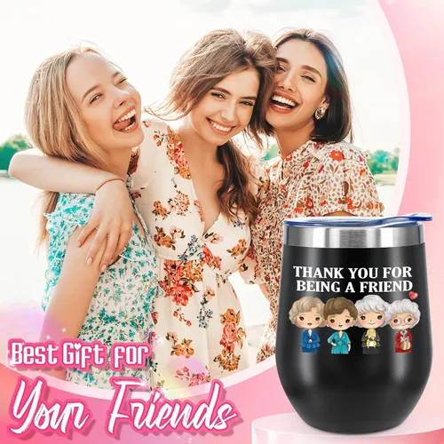 Miniatura 2 de ATHAND Regalos dorados para niñas, vaso de vino de 12 onzas con tapa con texto en inglés "Thank You for Being a Friend", regalo para mejores amigas