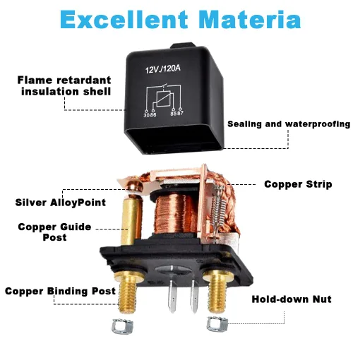 Miniatura 2 de Interruptor de relé de arranque de 12 V, 120 A, 4 pines, interruptor de relé de carga dividida, 4 terminales, relé de control de encendido y apagado