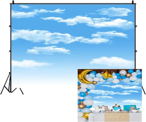 Miniatura 9 de AOFOTO Telón de fondo de nube blanca cielo azul de 5 x 3 pies para sesión de fotos de cielo soleado para fotografía de niños, recién nacidos, baby