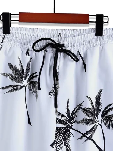 Miniatura 4 de MakeMeChic Conjunto casual de 2 piezas para hombre manga corta botones y pantalones cortos
