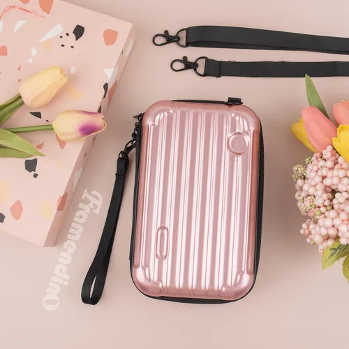 Miniatura 5 de Framendino, Estuche rígido para cosméticos, bolsa de transporte para artículos de tocador, mini cuerpo cruzado con cuerda de agarre desmontable