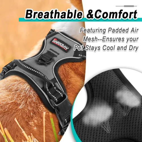 Miniatura 8 de BARKBAY Arnés para perro sin tirones para perros medianos, ajustable, reflectante, cómodo, sin estrangulamiento, resistente - perfecto para Gris