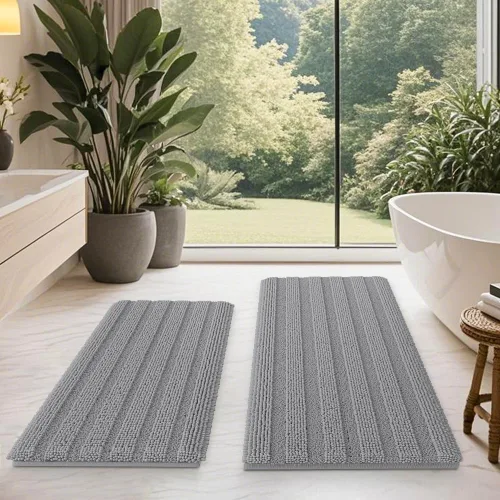 Miniatura 104 de ACCUMTEK - Juego de alfombras de baño a rayas beige de 3 piezas, ultrasuaves, antideslizantes de chenilla, alfombras de baño mullidas y absorbentes