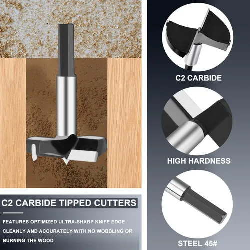 Miniatura 4 de Broca Forstner de 1-1/2 pulgadas, sierra de agujero de madera con punta de carburo de tungsteno para madera dura, madera contrachapada de plástico