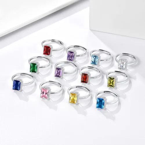 Miniatura 6 de 925 Sterling Silver Birthstone Rings for Women Girls with Clear 2ct HeartRoundTeardropSquare Crystal, Solitaire Diamond Halo Open Bands Cubic