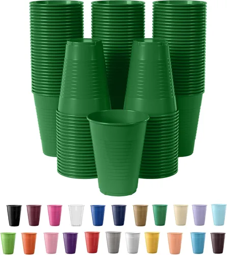 Exquisitos vasos de plástico verdes de 12 onzas para suministros de fiesta, paquete de 50 vasos desechables verdes de plástico, vasos desechables