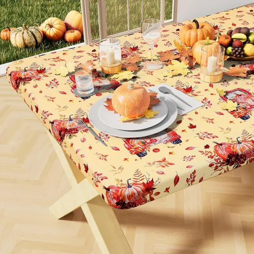 Miniatura 15 de misaya Mantel rectangular de vinilo, mantel ajustable, 100% impermeable, borde elástico, reverso de franela, mantel de plástico para mesas plegables