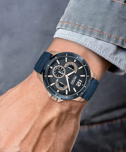 Miniatura 4 de HUGO Reloj de cuarzo para hombre de acero inoxidable con correa de silicona azul 22 modelo 1530210 Azul Patchwork Reloj de cuarzo