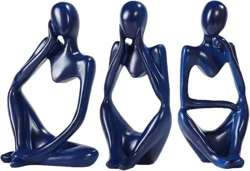Decoración de baño azul de 3 piezas pequeñas decoraciones para estantes, estatuas de pensador de resina, esculturas, decoración del hogar, juegos de