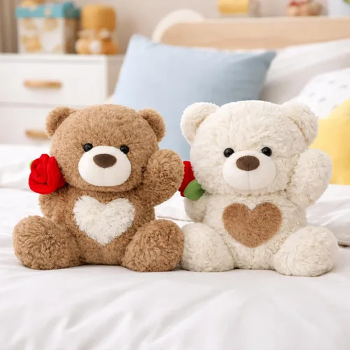 Miniatura 8 de Juguete de peluche de oso de peluche, oso de rosa y corazón, juguete de peluche romántico, perfecto para cumpleaños de niños y niñas (marrón)