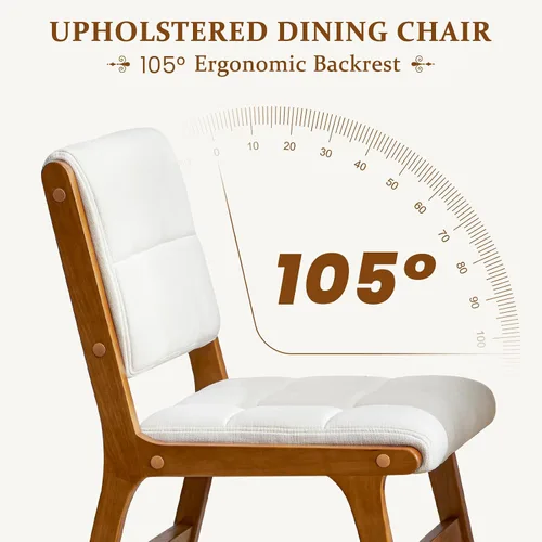 Miniatura 6 de Furniliving Juego de 2 sillas de comedor de madera de roble, silla de cocina tapizada de tela de lino moderna de mediados de siglo, sillas de Beige