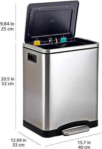 Miniatura 6 de Amazon Basics - Papelera doble de 30L con pedal de cierre suave - 2 contenedores de 15 litros, acero inoxidable, contenedores internos pequeños