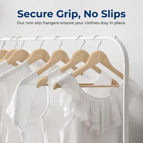 Miniatura 3 de SereneLife Paquete de 30 perchas de madera resistente – Juego de perchas de madera maciza con gancho giratorio de 360°, barra para pantalones