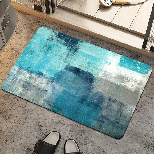Miniatura 20 de Alfombra de baño, diseño abstracto de mármol azul y dorado, antideslizante, de secado rápido, súper absorbente, delgada, para debajo de la puerta