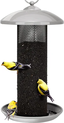 Comederos para pinzones de Kingsyard para exteriores colgantes, comedero de pájaros de tubo de malla metálica para semillas de nyjer/cardo, 2.5 Gris