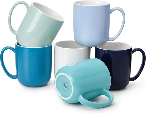 Sweese Juego de 6 tazas de café de porcelana grandes de 20 onzas, tazas de café grandes de porcelana con mango grande, vasos de gran tamaño de