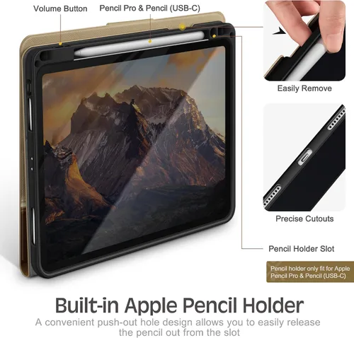 Miniatura 4 de KingBlanc Funda para iPad Pro de 11 pulgadas de 4ª/3ª/2ª/2ª/1ª generación (2022/2021/2020/2018) con soporte para lápices, cuero sintético, función