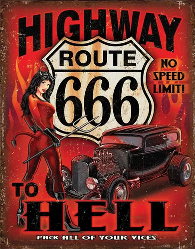 Desperate Enterprises Route 666 - Letrero de lata de autopista al infierno - Decoración nostálgica de metal vintage - Hecho en Estados Unidos - 12.5