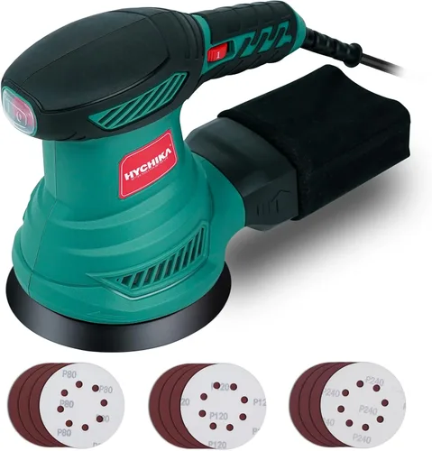 Miniatura 10 de HYCHIKA - Lijadora orbital aleatoria de 5 pulgadas, lijadora orbital eléctrica de 13000 RPM con 6 velocidades diferentes, lijadora de palma con 12