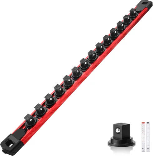 Miniatura 35 de Reniteco Juego de organizador de enchufes magnéticos, 3 piezas de 1/2 pulgada 3/8 pulgadas 1/4 pulgadas de aleación de aluminio con 40 clips Negro