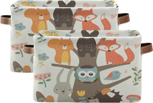 Cesta de almacenamiento en forma de cubo con diseño de búho, conejo, zorro, grande, plegable, caja de almacenamiento para juguetes, organizador de