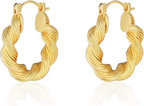 ACECHA Aretes de aro trenzados chapados en oro de 18 quilates para mujer, cuentas redondas gruesas, hipoalergénicos, minimalistas, regalos de
