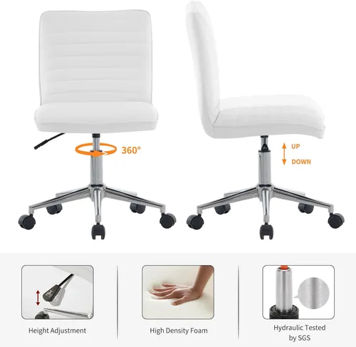 Miniatura 6 de Furnimart Silla de escritorio de oficina de respaldo medio, sin brazos, de cuero sintético, silla de tarea ajustable para oficina en casa, silla
