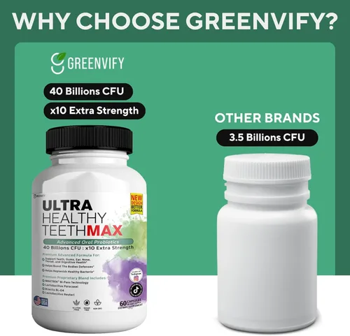 Miniatura 9 de Suplemento probiótico Ultra Healthy Teeth Max, 40 mil millones de UFC, 60 cápsulas, fórmula avanzada de salud bucal (5)