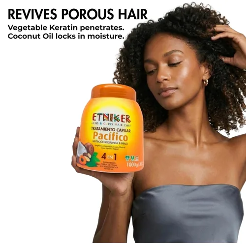 Miniatura 8 de ETNIKER Pacifico - Crema ligera para rizos rizados, acondicionador sin enjuague y mascarilla para cabello profundo, tratamiento antiencrespamiento