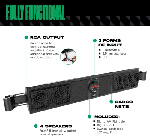 Miniatura 6 de MTX Sistema de barra de sonido de audio UTV, Bluetooth de 4 altavoces, serie Mud MUDSYS46 - Jaula inalámbrica todoterreno para exteriores estéreo