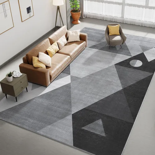 Miniatura 10 de HOMFINE Alfombra lavable moderna de 5 x 7 pies, estilo geométrico, para sala de estar, dormitorio, alfombra lavable a máquina, suave, Gris/Marrón