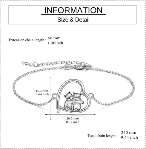 Miniatura 3 de Pingüinoconejillo de indiashipopótamomano de hamsadinosauriogatolibélulacorazónmontañasetaárbol de la vidapulseras de pingüinos regalos de plata