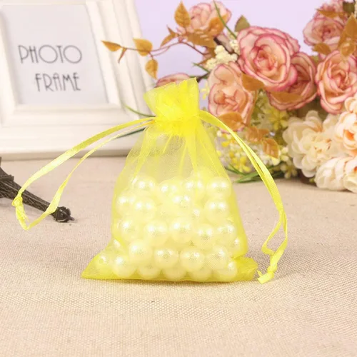 Miniatura 6 de Dealglad 100pcs Drawstring Organza bolsas de joyería caramelo para fiestas, casamientos, regalos Amarillo