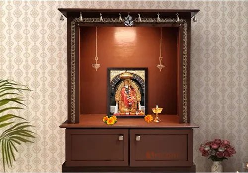 Miniatura 4 de Art n Store: Shirdi Sai Baba Sentado en un trono bajo el parasol HD impreso Religioso y Decoración Imagen con marco marrón liso