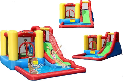 Miniatura 8 de Bounceland Parque de juegos inflable con salto y aventura de salpicaduras o tobogán acuático todo en uno, piscina grande, área de salto divertida