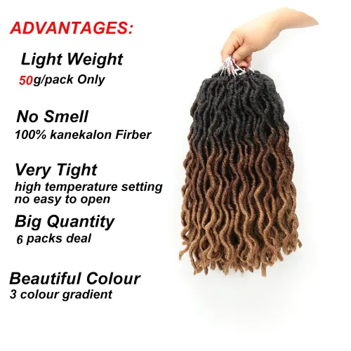 Miniatura 5 de Eliza Locs Gitanos Ondulados de 14 Pulgadas Rojo Degradado Locs Suaves de Ganchillo 6 Paquetes Locs Falsos de Diosa Cabello de Ganchillo Raíces