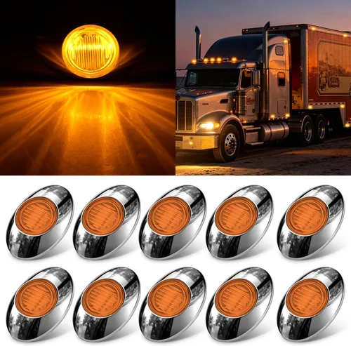 Nilight 3 Inch Amber Oval LED Marker Lights 10PCS Clear Lens Side Clearance Lights 12V DC IP67 Waterproof Chrome Housing for Semi Truck Trailer RV