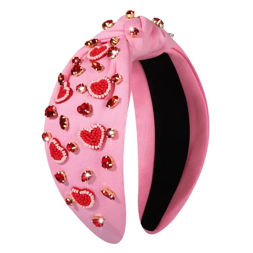 Miniatura 9 de Diademas de corazón para el día de San Valentín para mujer, accesorios para el día de San Valentín, diadema anudada con corazones con cuentas